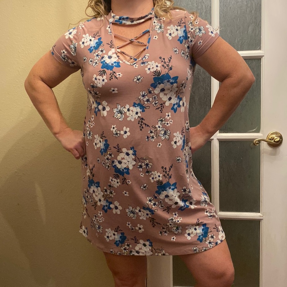 Pink rose strappy flower dress mauve